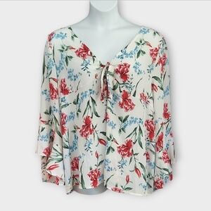 NWT She + Sky Floral Layered Bell Sleeve Blouse - Red and Blue ~sz 1XL
